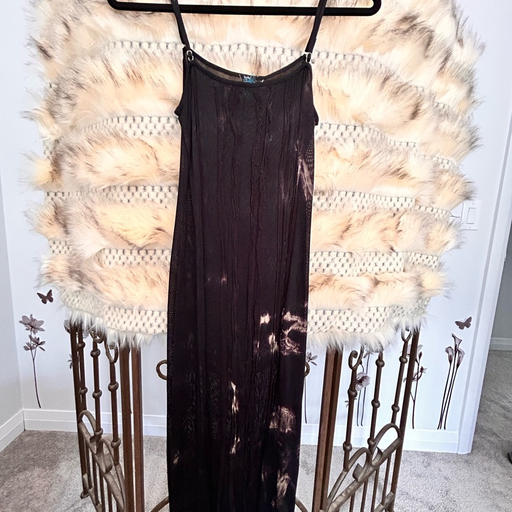Elegant Sheer Black Tie-Dye Maxi Dress from Italian label hybris